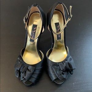 Black Bow Satin Heels